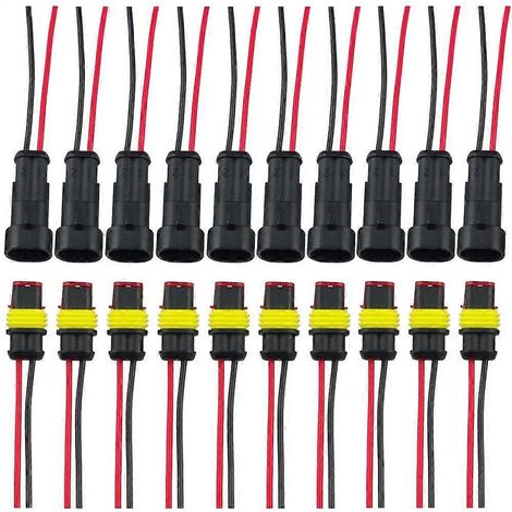 Fiche étanche pour voiture, fiche électrique mâle et femelle, connecteur électrique étanche AWG (2 broches avec fil, 10 kits) (1/4)