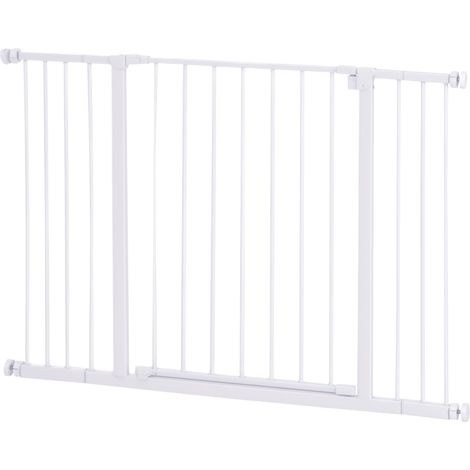 PawHut Dog Gate Pet Safety Gate Stair Barrier Pressure Fit Adjustable 76-82/86-97/101-107 cm, White