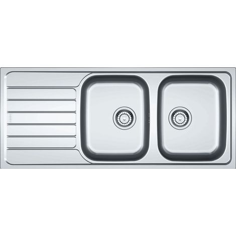 Franke – Évier 2 bacs inox 80cm avec siphon – Bonde automatique Ø 90mm – Pour sous-meuble 80cm – Profil plat 4mm (1/5)