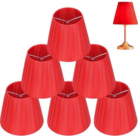 Lampshade, Set of 6 Red Fabric Lamps, Medium Drum Lampshade, Mini Lampshade, Crystal Chandelier Clip, 9 x 14 x 13 cm (1/5)