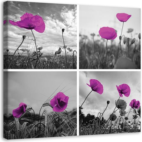 Tableau sur toile Ensemble de coquelicots Lila 30x30 (1/5)