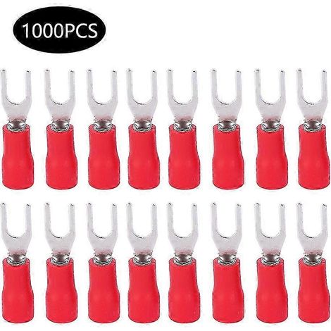Lot de 1000 connecteurs U SV1.25-3 à sertir, cosses en laiton pressé à froid, kit d'accessoires pour câblage électrique. (1/4)