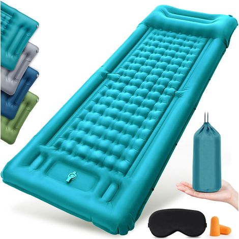 Matelas Gonflable 1 Place 12CM Matelas Camping, Matela s Autogonflant 1 Personne avec Pompe à Pied Mate Las Gonflable Camping Oreiller pour Campin g, Randonnée, Plage, Bleu Paon (1/5)