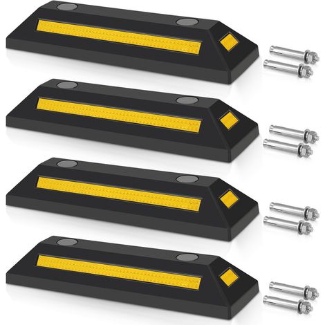 Hengda – Cale pour roue 4X en caoutchouc – Butée de parking 54x15x10cm – Réflecteurs jaunes pour sécurité nocturne – Installation rapide avec ancrage (1/5)