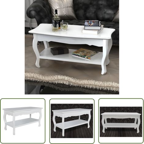 The Living Store Couchtisch mit Ablage MDF Weiß - Couchtisch - Wohnzimmerschrank - Kiefernholz - Weiße Möbel - Landhausstil (1/5)
