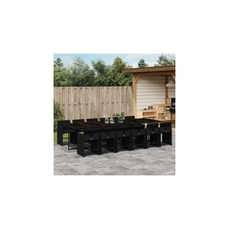 Ensemble à manger de jardin 13 pcs coussins noir résine tressée (1/5)