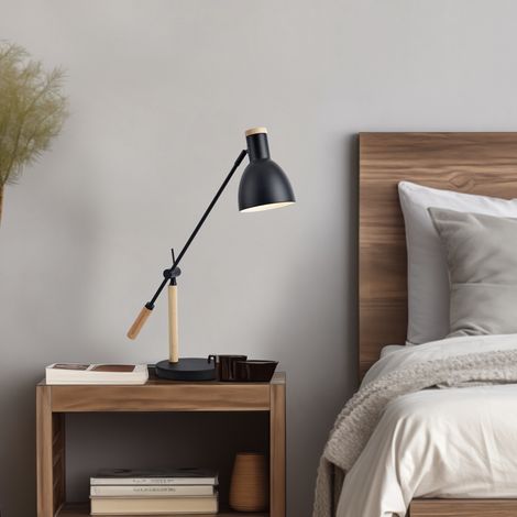 Tischleuchte Watford Schwarz / Holzfarben [lux.pro] (1/5)