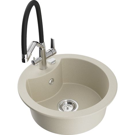Mexen Diego 1-Becken-Granitspüle mit Mischbatterie Duo, Beige - 6512-69-671701-07 (1/5)