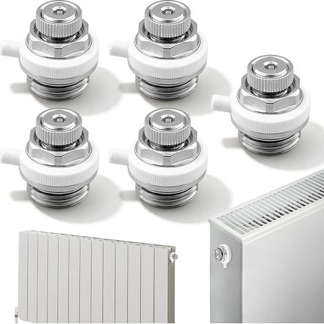 Lot de 5 soupapes de purge automatique, vanne de purge de radiateur 1/2" avec tête rotative en plastique, accessoires de radiateur pour valve de radiateur auto-ventilante en laiton (1/5)