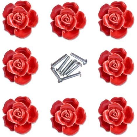 8pcs élégante rose rouge tire fleur boutons de meuble en céramique poignées de tiroir de placard (1/3)