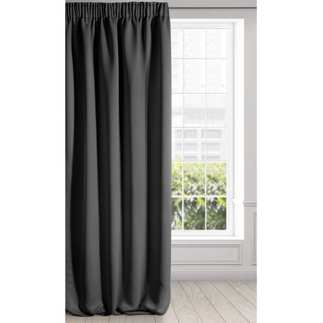 Eurofirany Logan Tenda Oscurante Extra Lunga-1 unità, Rod Pocket, Fettuccia Arricciatenda, Blocco della Luce, Oscuramento della Stanza, Camera da Letto, Soggiorno, Poliestere, Nero, 135x270 cm (1/4)