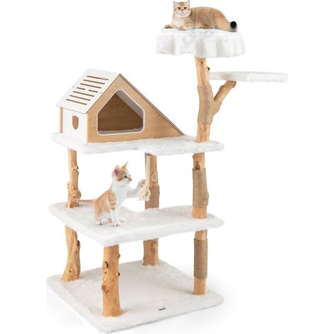 COSTWAY
Albero per Gatti in Legno 150cm, Tiragraffi per Animali Domestici con 2
Trespoli, Corda in Sisal e Morbido Peluche, Mobile per Gatti, Bianco e
Naturale (1/5)