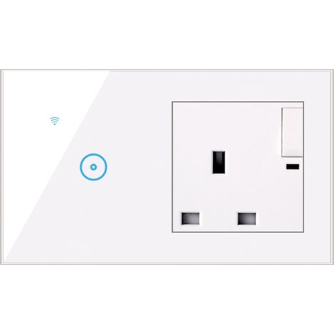 Enchufe inteligente 2 en 1 con soporte para Alexa y Bluetooth para conductores neutro y de fase, cristal de seguridad ABS blanco. (1/5)