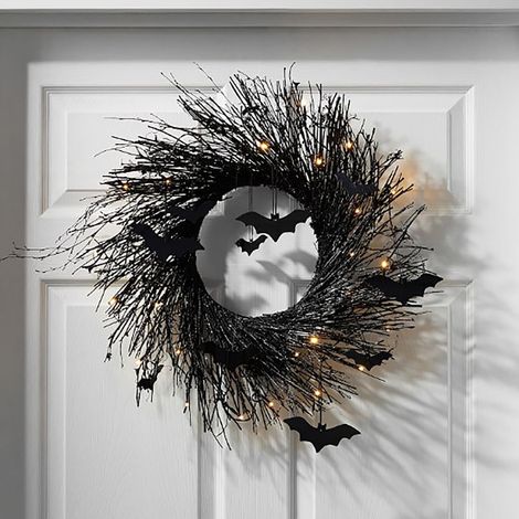 Guirlande De Porte - Guirlande De Chauve-Souris Noire Pour Halloween - Décor Intérieur Et Extérieur - 60 cm - Avec Lumières LED - 1 Pièce (1/5)