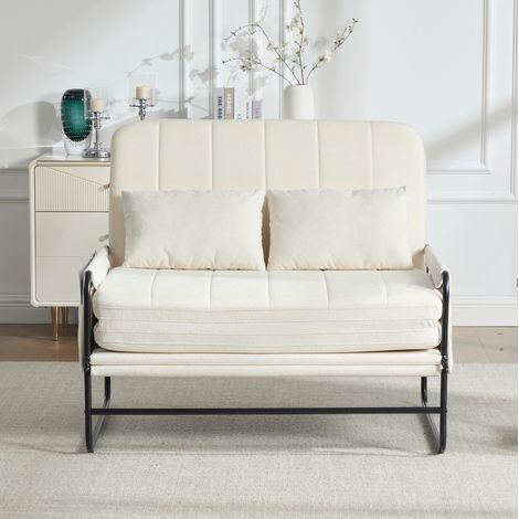 Divano letto 2 posti pieghevole in ciniglia con tasche laterali, beige OKMYHOME (1/5)