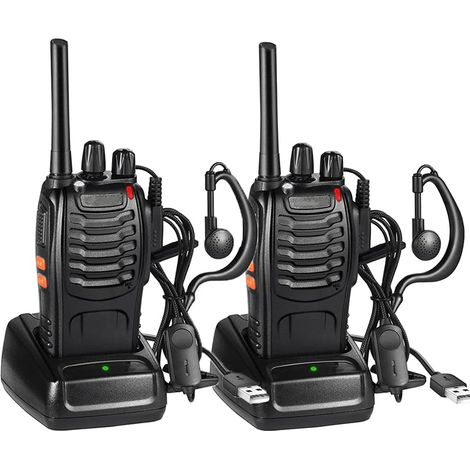Talkie Walkie Longue Portée, 16 Canaux PMR446 Portable Rechargeable Professionnelle Talkies-Walkies Radio, avec des écouteurs Originaux et Station de Charge USB (Noir, 1 Paire) (1/5)