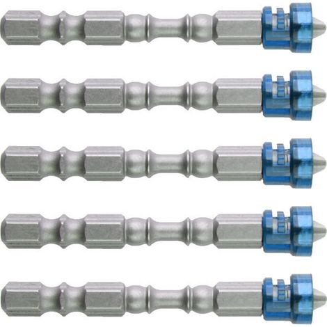 Jeu de 5 embouts cruciformes magnétiques S2 acier allié, tige hexagonale, bleu, pour travaux de bricolage (1/5)
