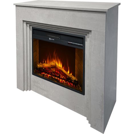 Camino Elettrico Sturno, Caminetto Superficie Riscaldabile 30 m2, Potenza (kw) 0.9/1.8, Indoor, 96x35x96h cm Grigio Cemento