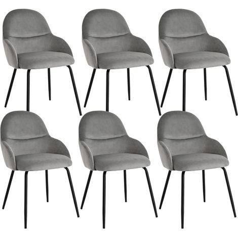 Esszimmerstühle 6er Set mit Armlehne, Samt Hellgrau, Ergonomisch (1/5)