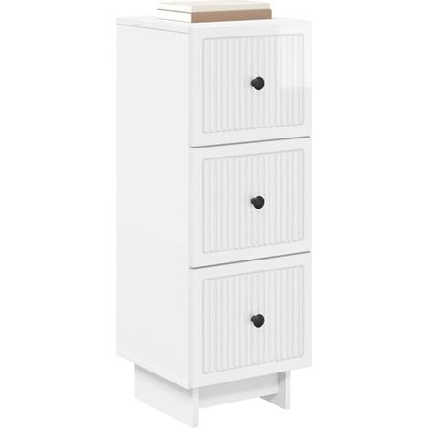 Commode 3 Tiroirs Blanche avec Finition Brillante, Meuble de Rangement Compact 33 x 34,5 x 90 cm pour Chambre, Salon ou Entrée (1/5)