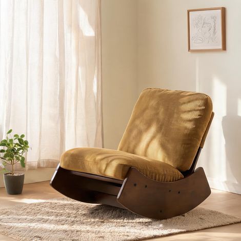 Fauteuil à bascule glissant 90 cm en tissu et bois massif (1/5)