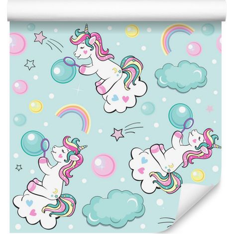 Papel pintado de unicornios jugando para salón y dormitorio, 50x1000 cm (1/5)