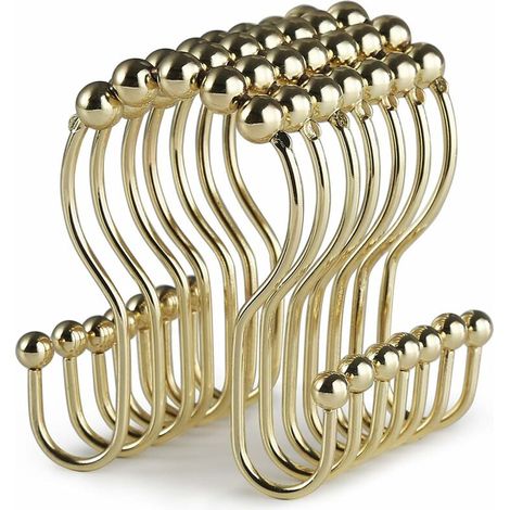 12 Pack Gold Rust Resistant Stainless Steel Shower Curtain Hooks.