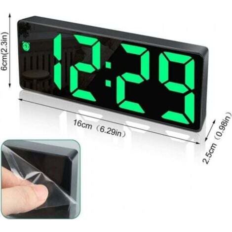 Sveglia digitale, ampio schermo LED, superficie a specchio con funzione snooze e porta di ricarica USB, luminosità regolabile, sveglia per camera da letto e ufficio.