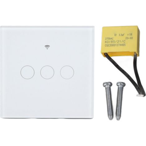 Interrupteur Tactile WIFI 3 Postes 86 avec Panneau Verre Trempé, Prise EU 100-240V Blanc (1/5)