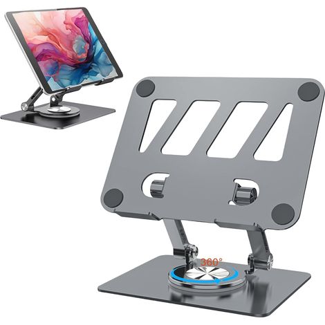 Soporte para tableta con base giratoria de 360 grados, ajustable y plegable, compatible con iPad/Pro/Air/Mini, tabletas, iPhone 15 Pro, Switch y más de 4,7 a 12,9 pulgadas, gris