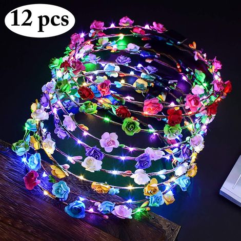 Led Blumengirlande, 12PCS beleuchtete dekorative Stirnband Girlande 10 LED Böhmen Blume Stirnband Kopfbedeckung Blumenkranz Blumenkranz Tiara Haarschmuck Festival Stirnband Hochzeitsfeier Dekor (1/5)