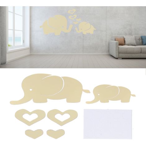 Sticker mural innovant en forme d'éléphant de dessin animé, magnifique, pour la décoration de chambre, miroir ou papier peint doré (1/5)