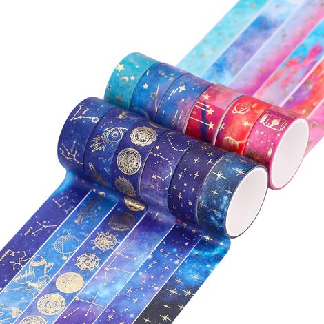Lot de 12 rouleaux de ruban adhésif décoratif washi, motif ciel étoilé, 15 mm x 2 m (1/5)