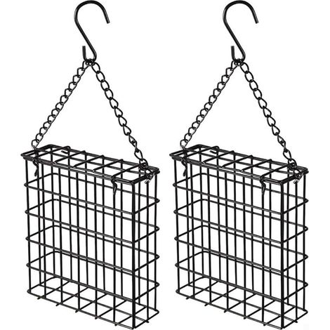 Lot de 2 mangeoires à suif en métal pour suspendre un gâteau à l'extérieur - Mangeoires à suif dans le jardin - Noir (1/5)