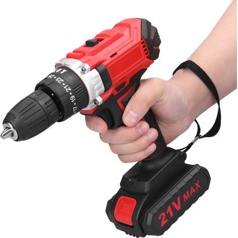 21V Multifunctional Electric Drill for Home Use, with Brushed Motor, 2-Speed Control, Stepless Speed Regulation, Adjustable Rotation Mode, 25 Speed Levels (1/5)