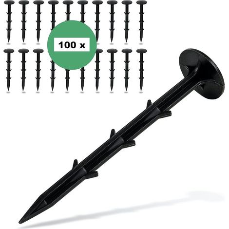 Lot de 100 piquets d'ancrage pour toile anti-mauvaises herbes - Extrêmement stables - Piquets en plastique incassableAec (1/4)