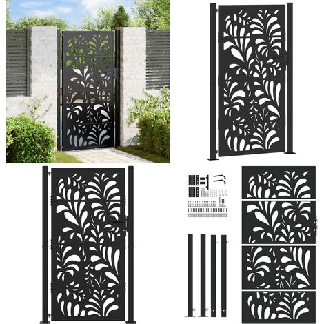 Vidaxl – Portail de jardin noir 105x180 cm acier galvanisé – Design découpé au laser – Système verrouillable avec 3 clés – Facile à assembler