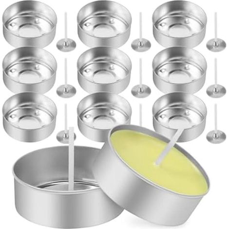 150 coupelles en aluminium pour bougies chauffe-plat, bocaux métalliques pour bougies chauffe-plat avec 150 mèches vides (1/5)