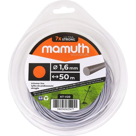 Fil 1,6mm 50m rond débroussailleuse coupe-herbe fil de rechange pour tête de fil MAMUTH