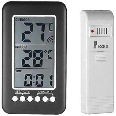 Thermomètre interieur exterieur sans fil avec horloge Numérique station meteo sans fil avec capteur extérieur, black friday 2020 Moniteur de Température Affichage LCD intelligent ° C / ° F (1/4)