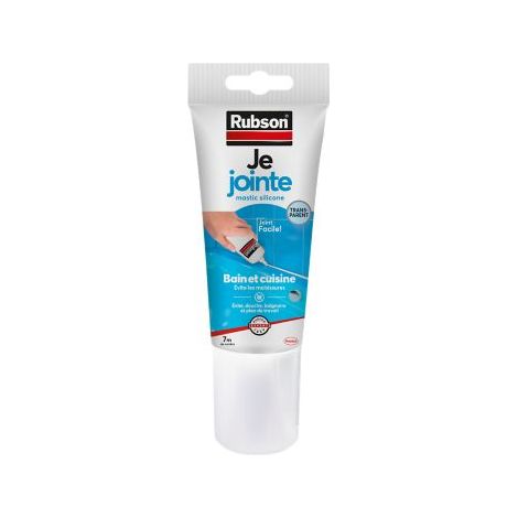 Rubson Je Jointe Mastic Transparent 150 ml, mastic étanche anti-moisissure en tube prêt à l'emploi, mastic silicone durable pour joints sanitaires spécial Bain & Cuisine
