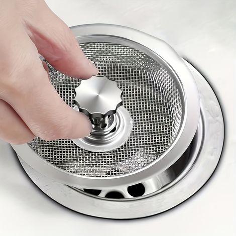 Évier en acier inoxydable avec système anti-obstruction - Couvercle de bonde en métal robuste avec panier en maille et mécanisme à levier pour [DB] (1/5)