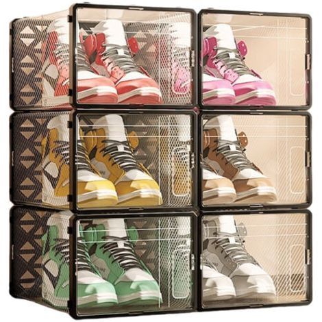 Lot de 6 boîtes à chaussures empilables et pliables, taille 49, noires et transparentes, 50 x 36 x 58 cm (1/4)