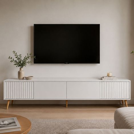 Unidad para TV Lilelora, un Estante, 2 Puertas, con Patas, 180x40x48h cm Blanco (1/3)