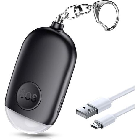 Alarme personnelle rechargeable USB 1pc, sirène d'autodéfense 130dB avec lampe de poche LED d'urgence, étanche IP44, noir (1/5)