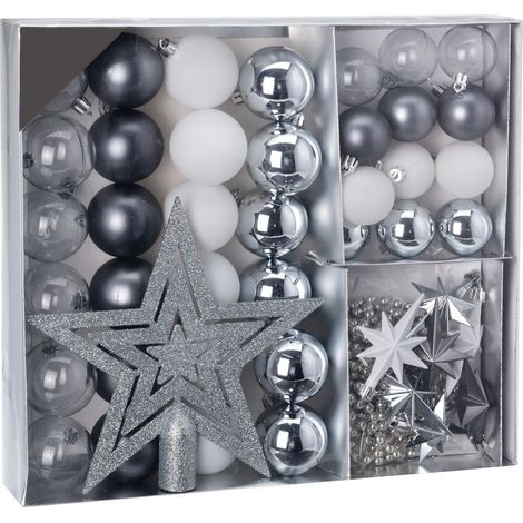 Kunststoff Christbaumschmuck 45 Teile Set - silber - Shatterproof Weihnachtskugeln bruchsicher - Tannenbaum Weihnachtsbaum Christbaum Zierschmuck