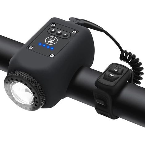 Faro per bicicletta，Illuminazione per bicicletta，Luce per bicicletta，Clacson elettrico per bicicletta con luce，110 dB，5 modalità sonore，Nero (1/5)