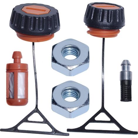Kit de pièces de rechange pour tronçonneuse Stihl, Bouchon de réservoir, Bouchon d'huile, Filtre à carburant, Filtre à huile, Écrou de guide, Métal et plastique, Naturel, Outil électrique portatif (1/5)