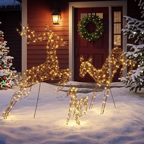 Lot de 3 Rennes Lumineux Noël Extérieur 120 cm, Cerf Lumineux Noël avec 200 LED Blanc Chaud, 8 Modes et Minuterie (1/5)