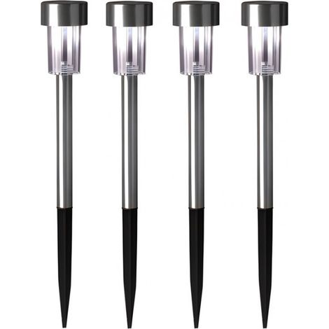 Projecteurs de jardin / spots sur piquet Solara - Lot de 4 - argent - acier inoxydable - résistant à l'eau - 37 cm (1/5)
